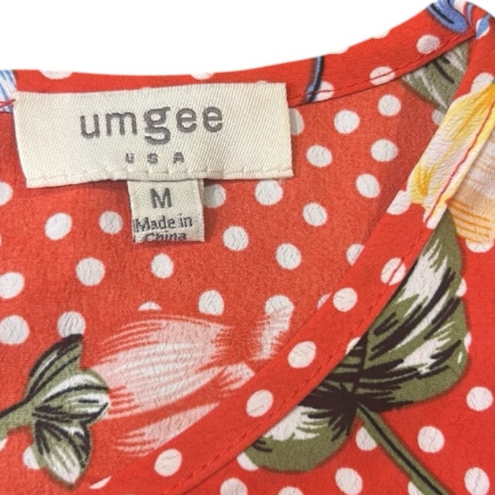 Umgee Floral Polka Dot Off The Shoulder Mini Dress Red Size Medium - Picture 4 of 8